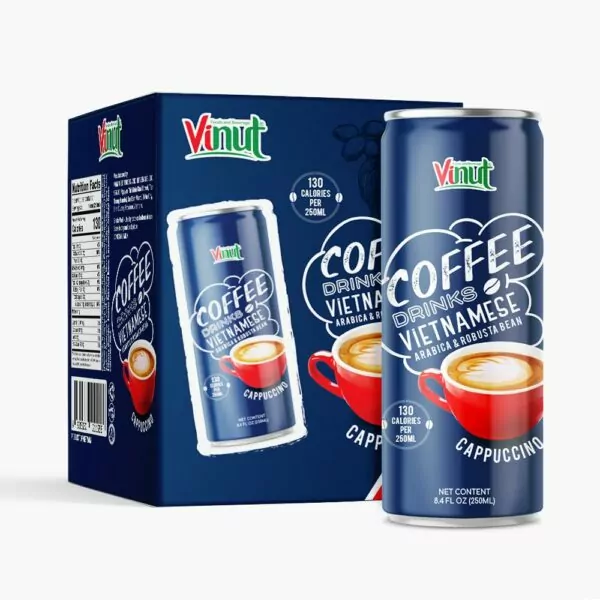 4 cans 250ml Vinut Cappuccino Coffee drink Vietnamese ( Arabica & Robusta) 120 Cal per 250ml