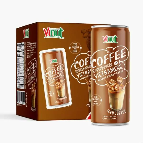 4 cans 250ml Vinut Iced Coffee drink Vietnamese ( Arabica & Robusta) 130 Cal per 250ml