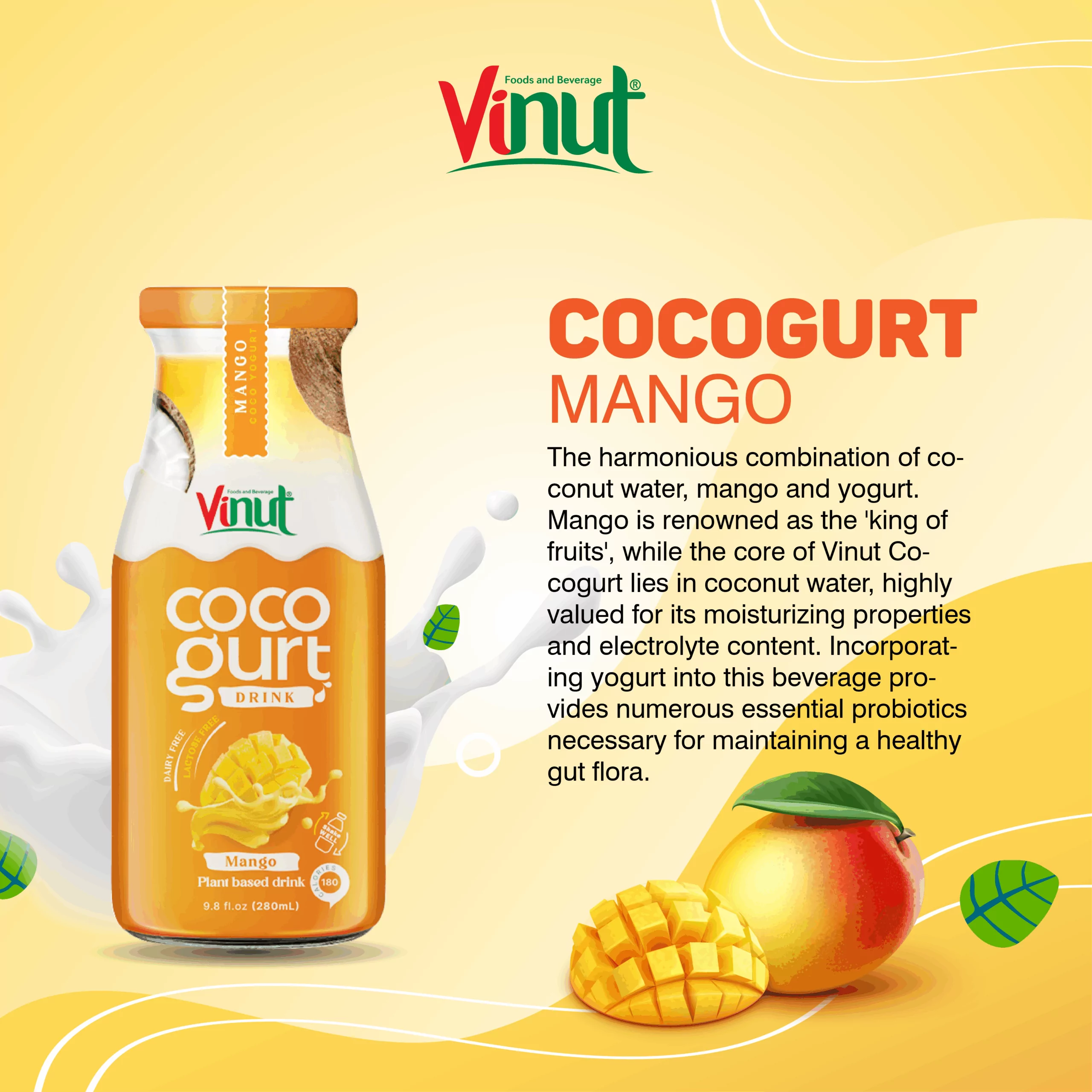 280ml Vinut Cocogurt (Coconut milk) drink with Mango(Lactose free, Dairy free, Plant based)