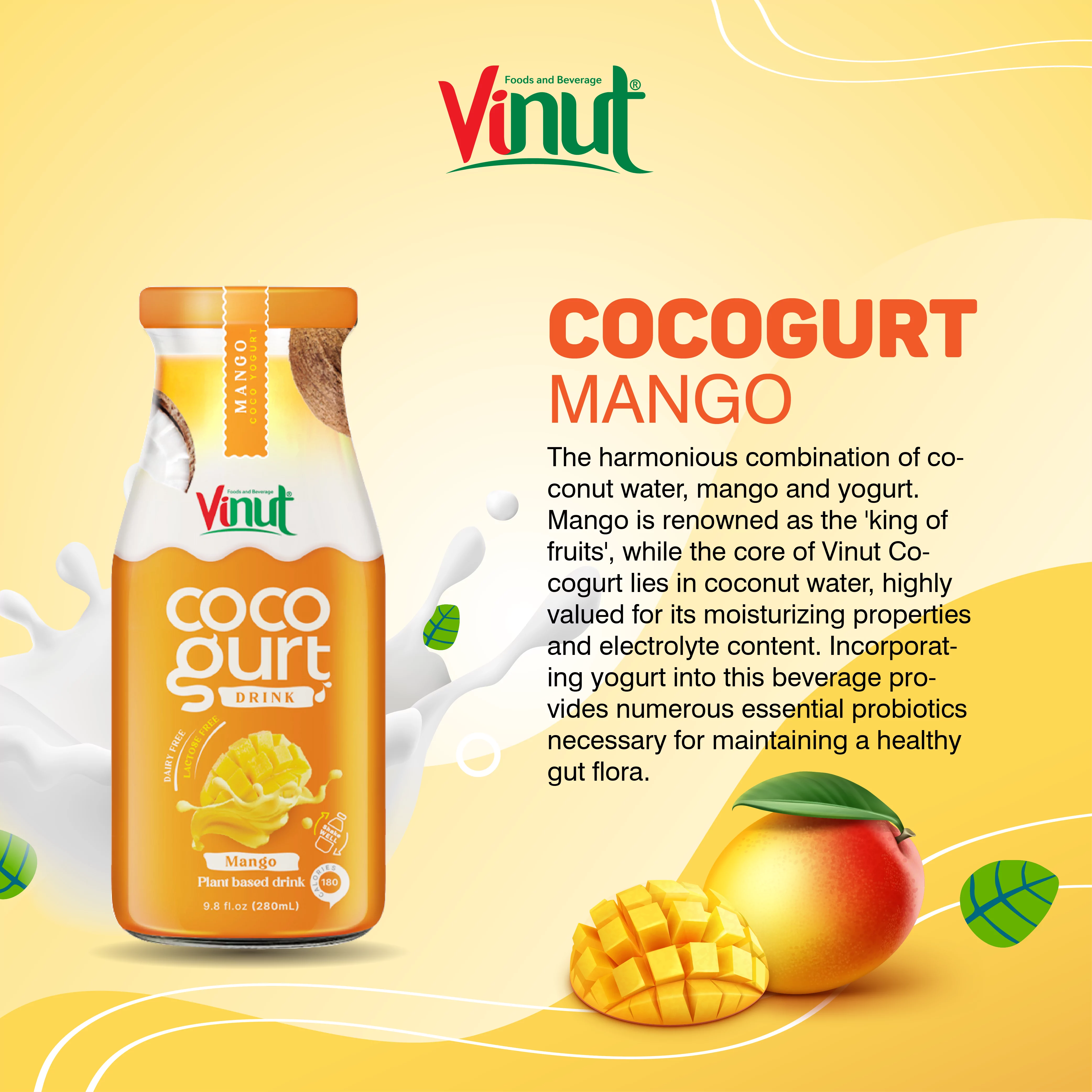 280ml Vinut Cocogurt (Coconut milk) drink with Mango(Lactose free, Dairy free, Plant based)