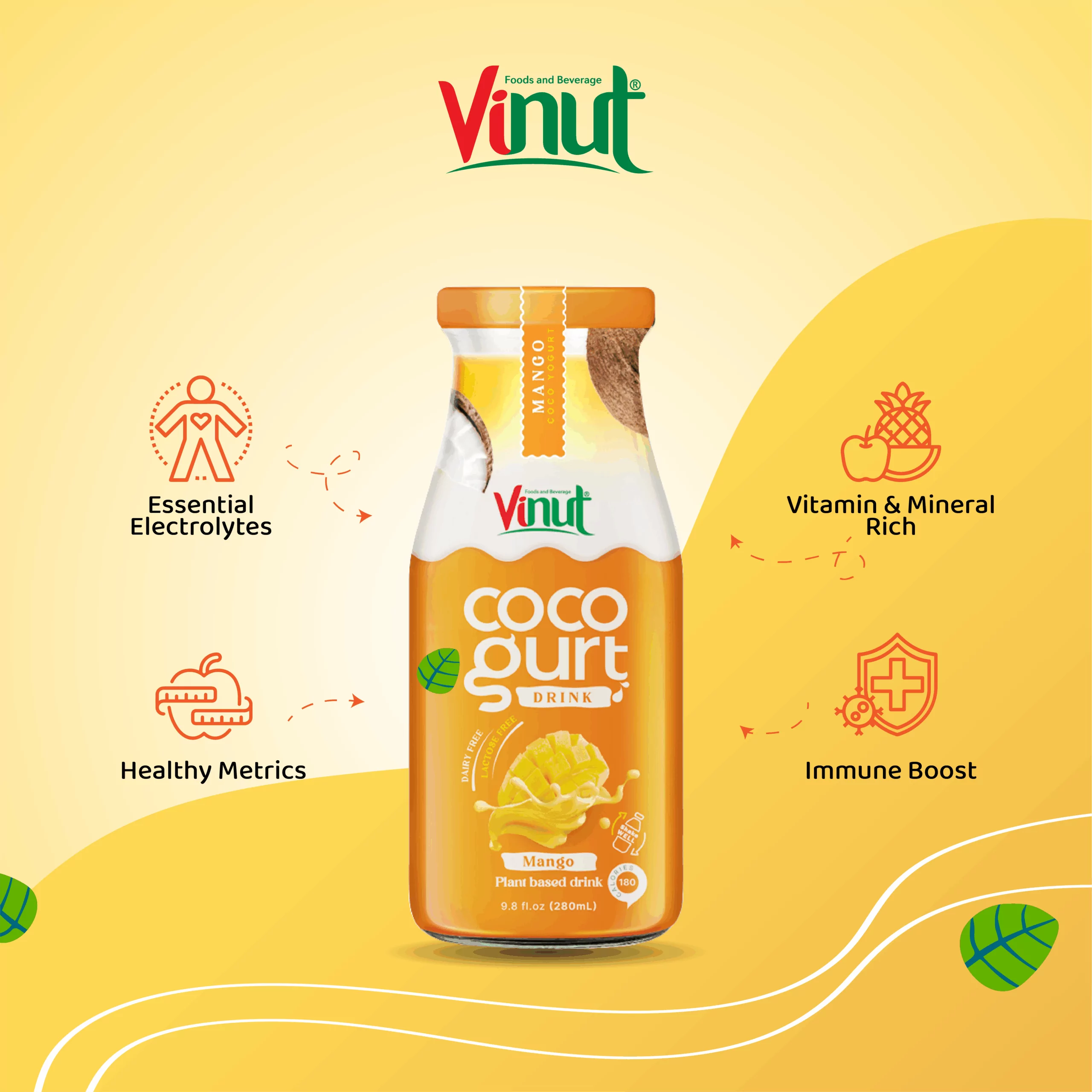 280ml Vinut Cocogurt (Coconut milk) drink with Mango(Lactose free, Dairy free, Plant based)