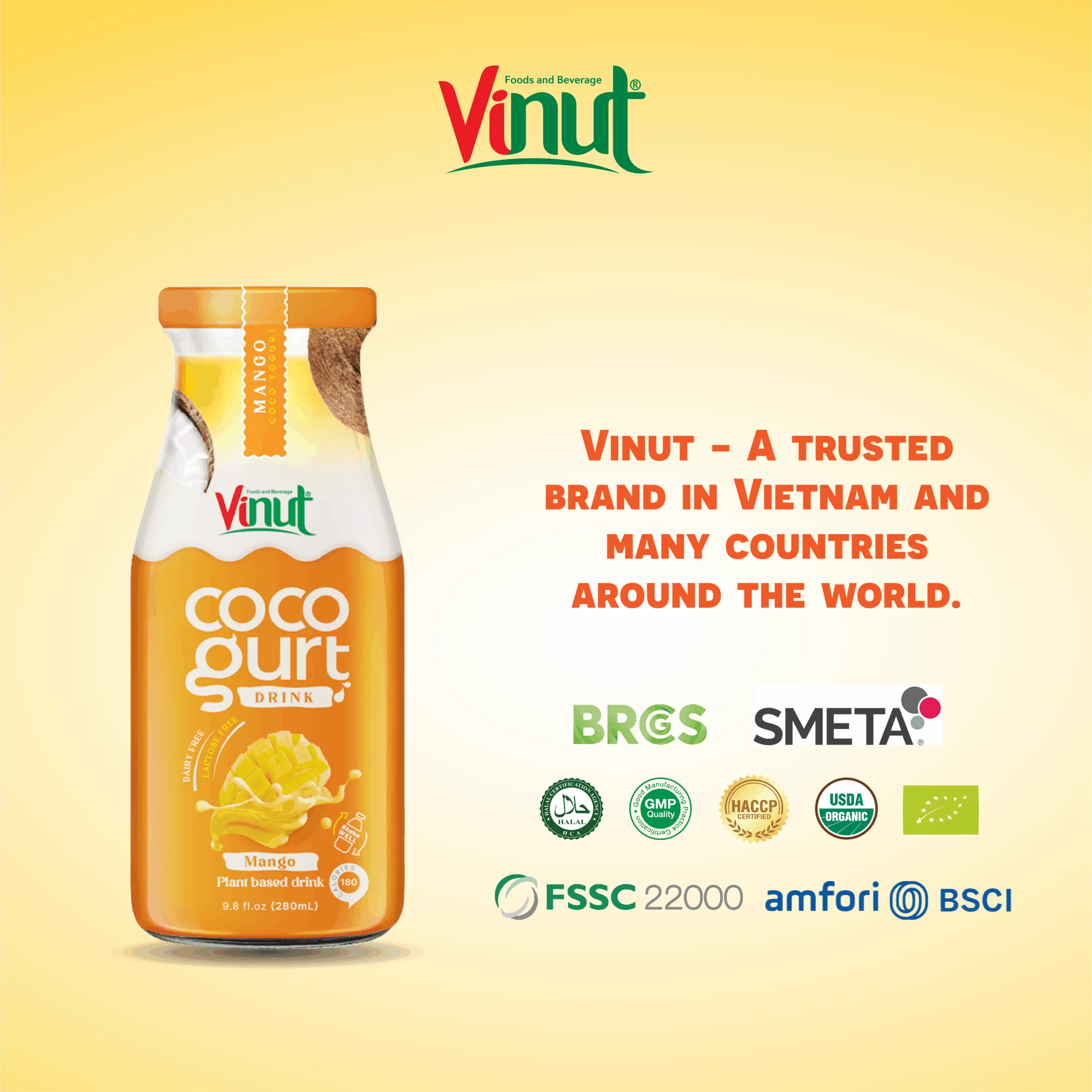 280ml Vinut Cocogurt (Coconut milk) drink with Mango(Lactose free, Dairy free, Plant based)