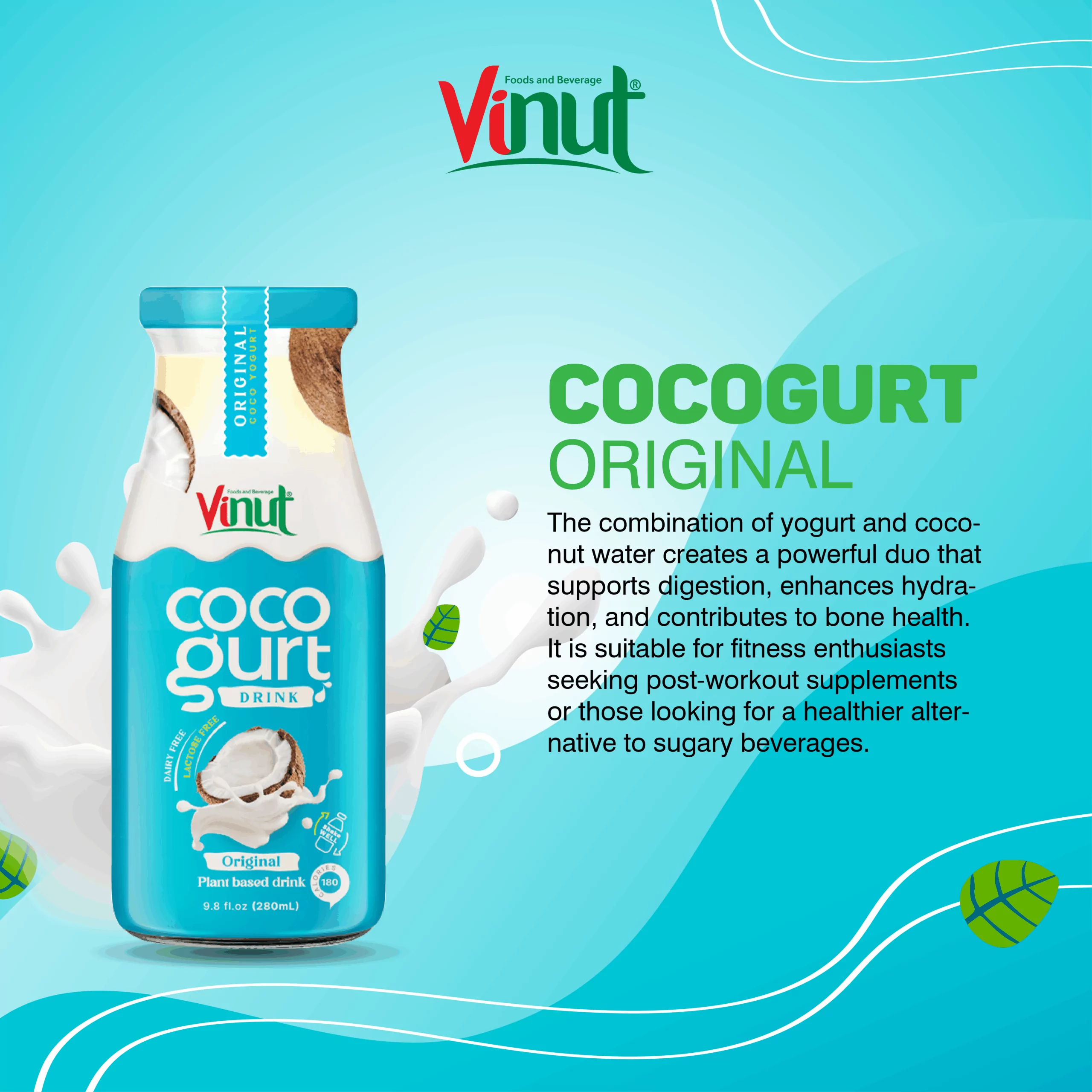 280ml Vinut Cocogurt (Coconut milk) drink Original (Lactose free, Dairy free, Plant based)