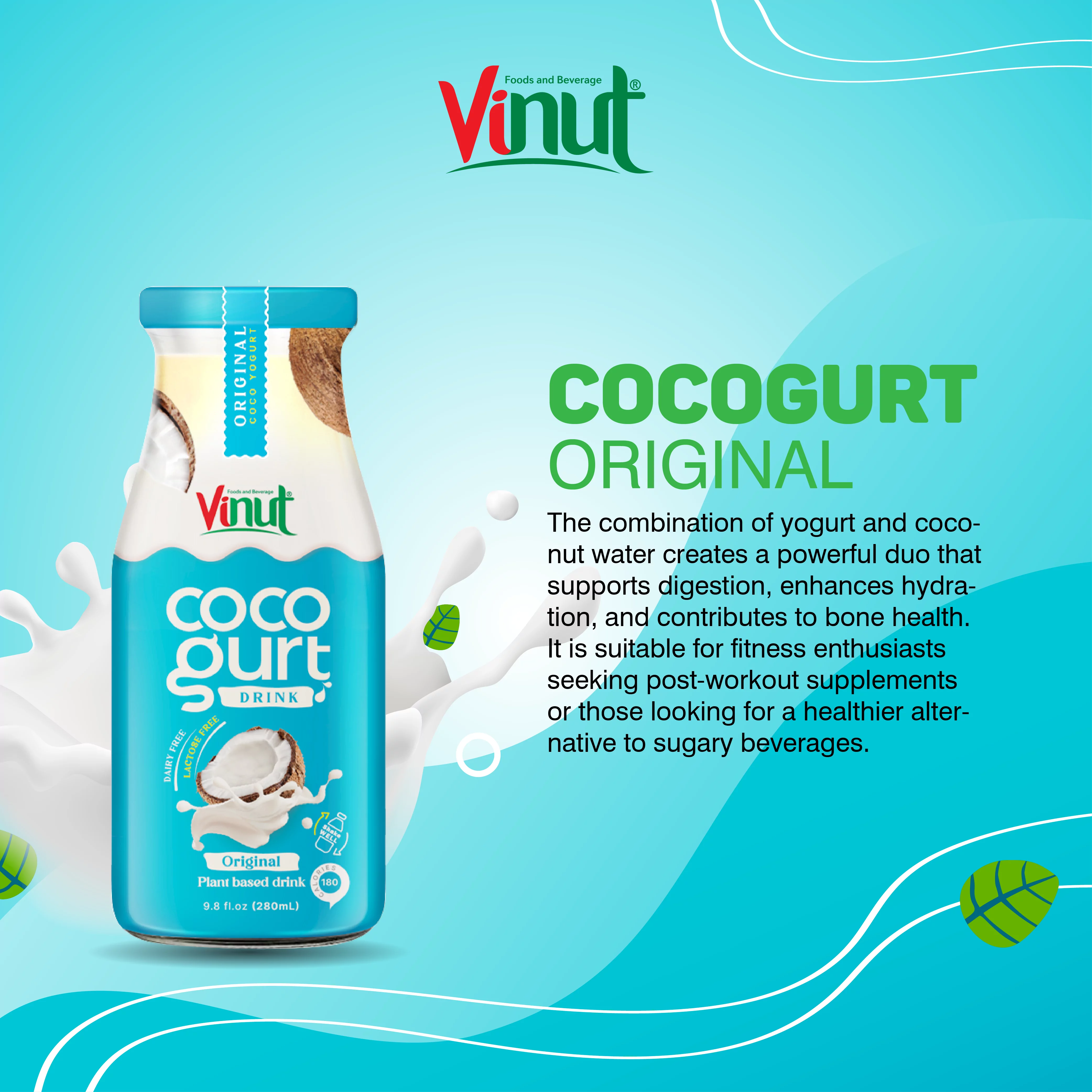 280ml Vinut Cocogurt (Coconut milk) drink Original (Lactose free, Dairy free, Plant based)
