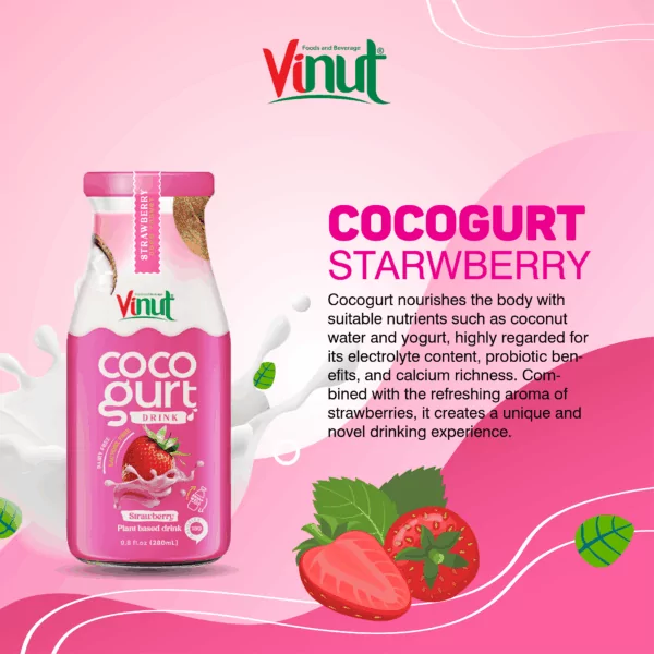 280ml Vinut Cocogurt (Coconut milk) drink with Strawberry (Lactose free, Dairy free, Plant based)