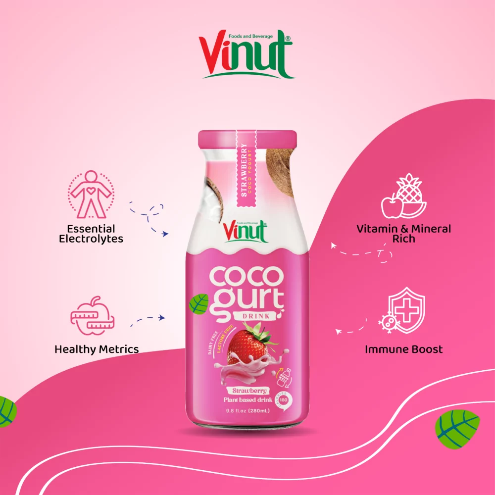 280ml Vinut Cocogurt (Coconut milk) drink with Strawberry (Lactose free, Dairy free, Plant based)