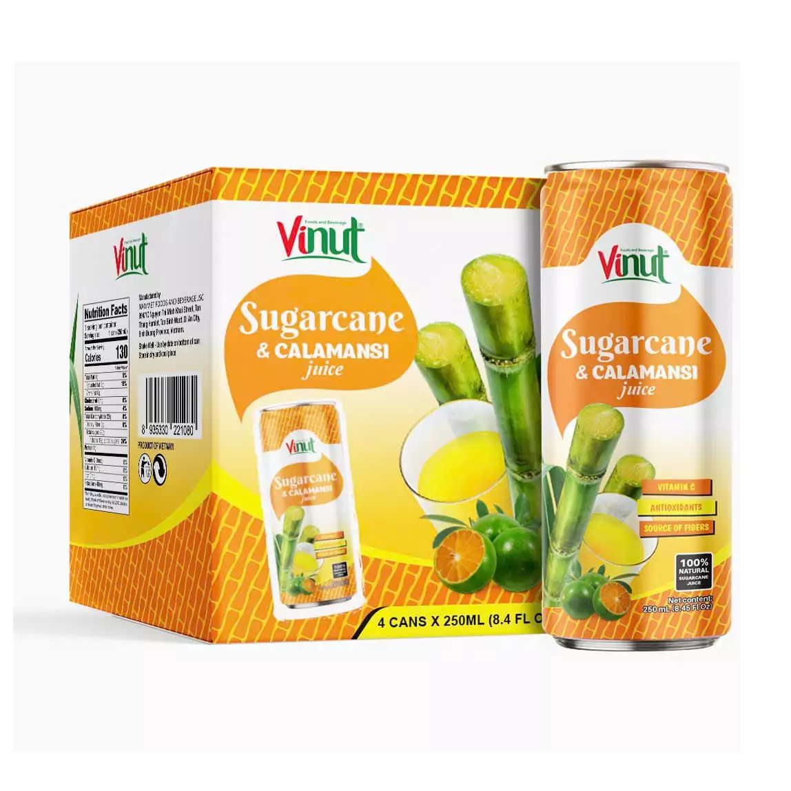 VINUT 250ml 100% Natural Sugarcane & Calamansi Juice (Rich in Vitamin C, Antioxidants, and Fiber)