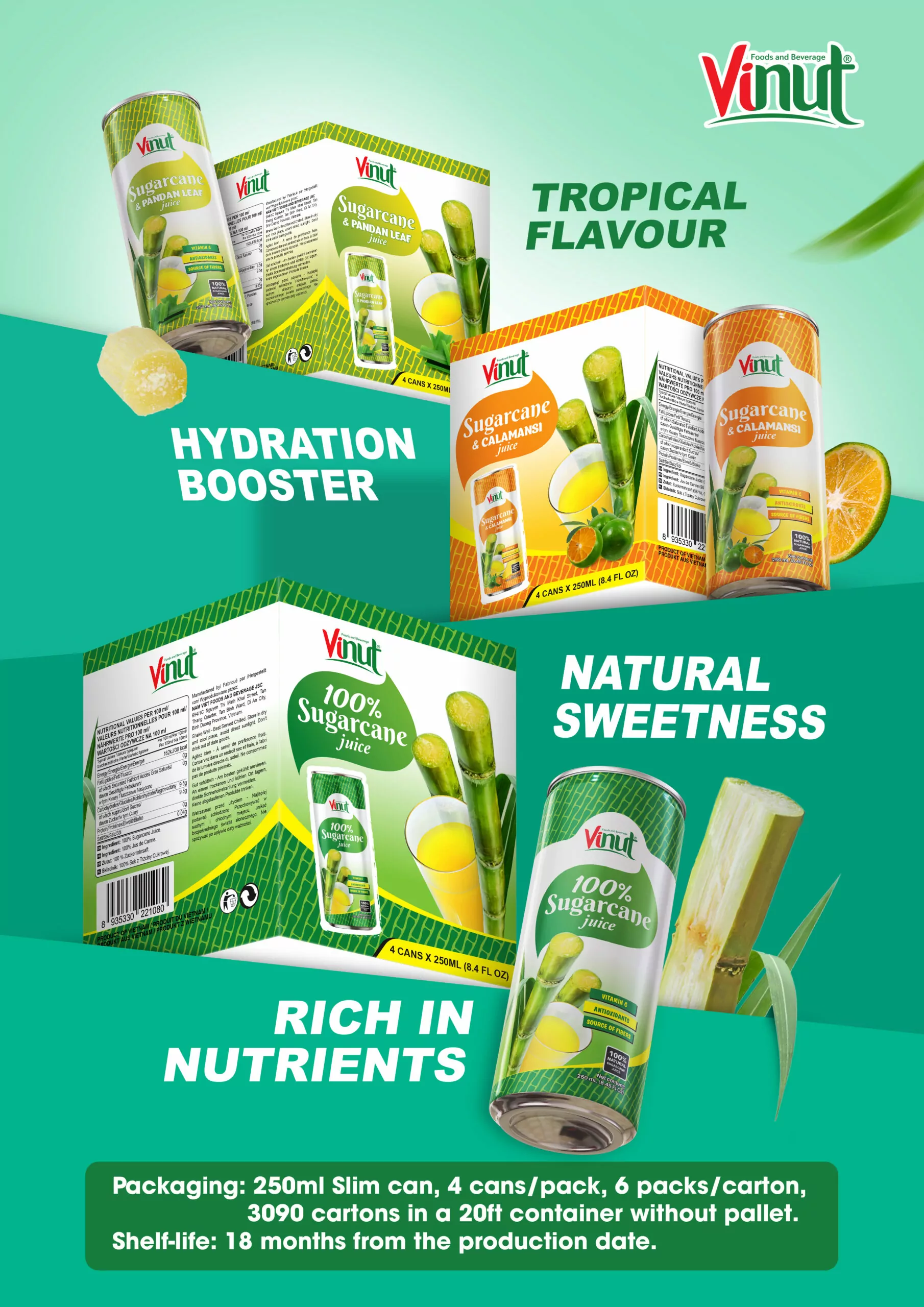 VINUT 250ml 100% Natural Sugarcane Juice (Rich in Vitamin C, Antioxidants, and Fiber)