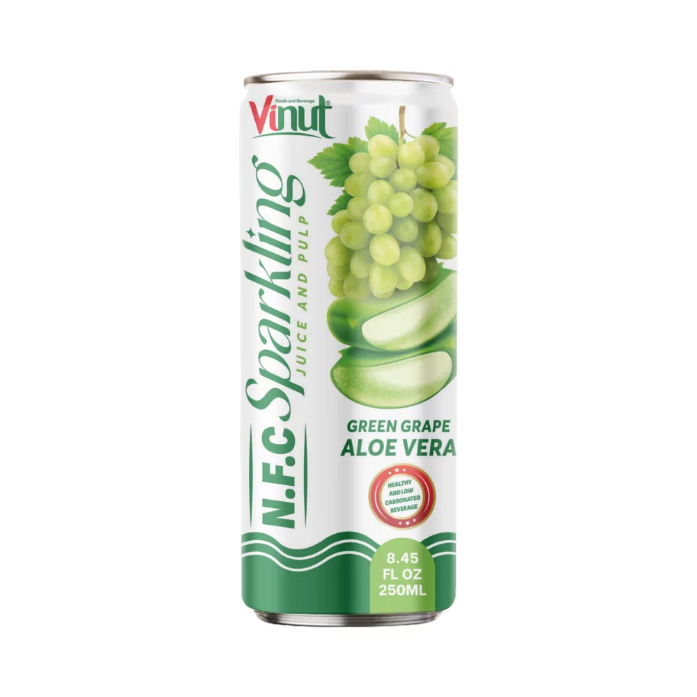 250ml VINUT NFC Sparkling Green Grape & Aloe Vera with Pulp - Healthy & Low Carbonated Beverage