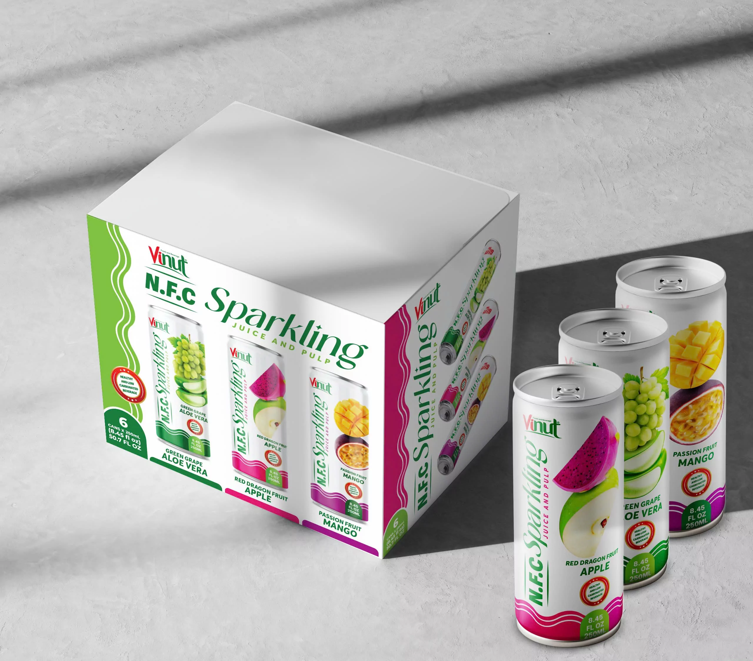 250ml VINUT NFC Sparkling Red Dragon Fruit & Apple Juice with Pulp