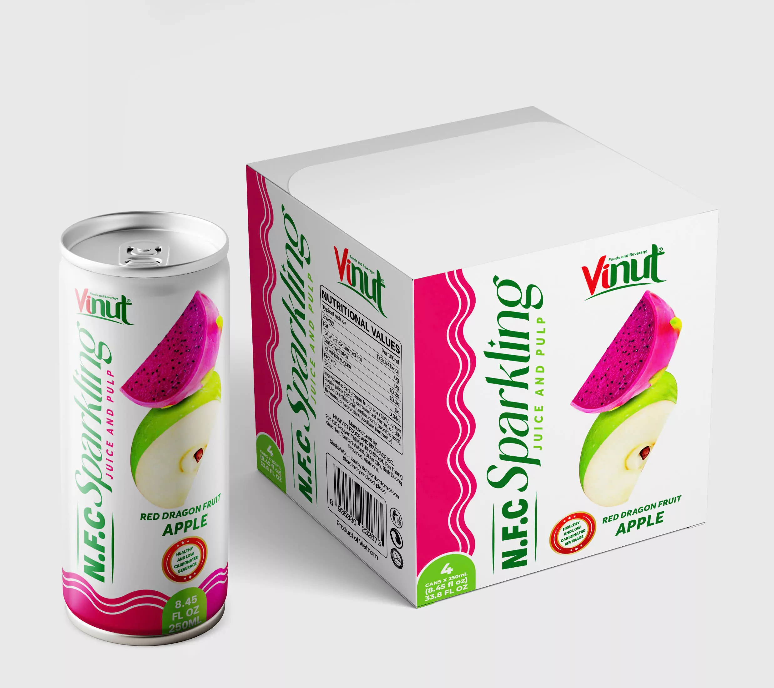 250ml VINUT NFC Sparkling Red Dragon Fruit & Apple Juice with Pulp
