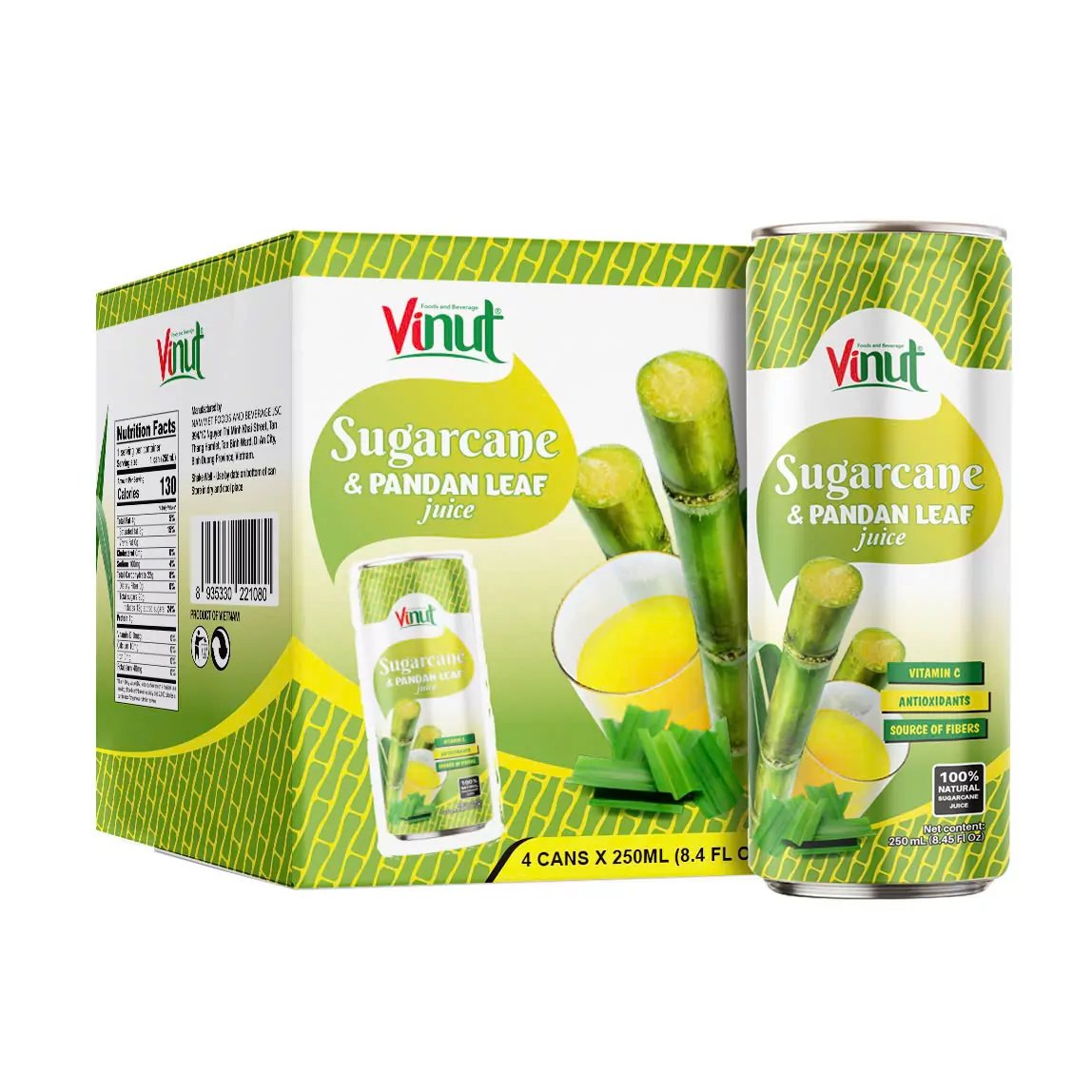 VINUT 250ml 100% Natural Sugarcane & Panda Leaf Juice (Rich in Vitamin C, Antioxidants, and Fiber)