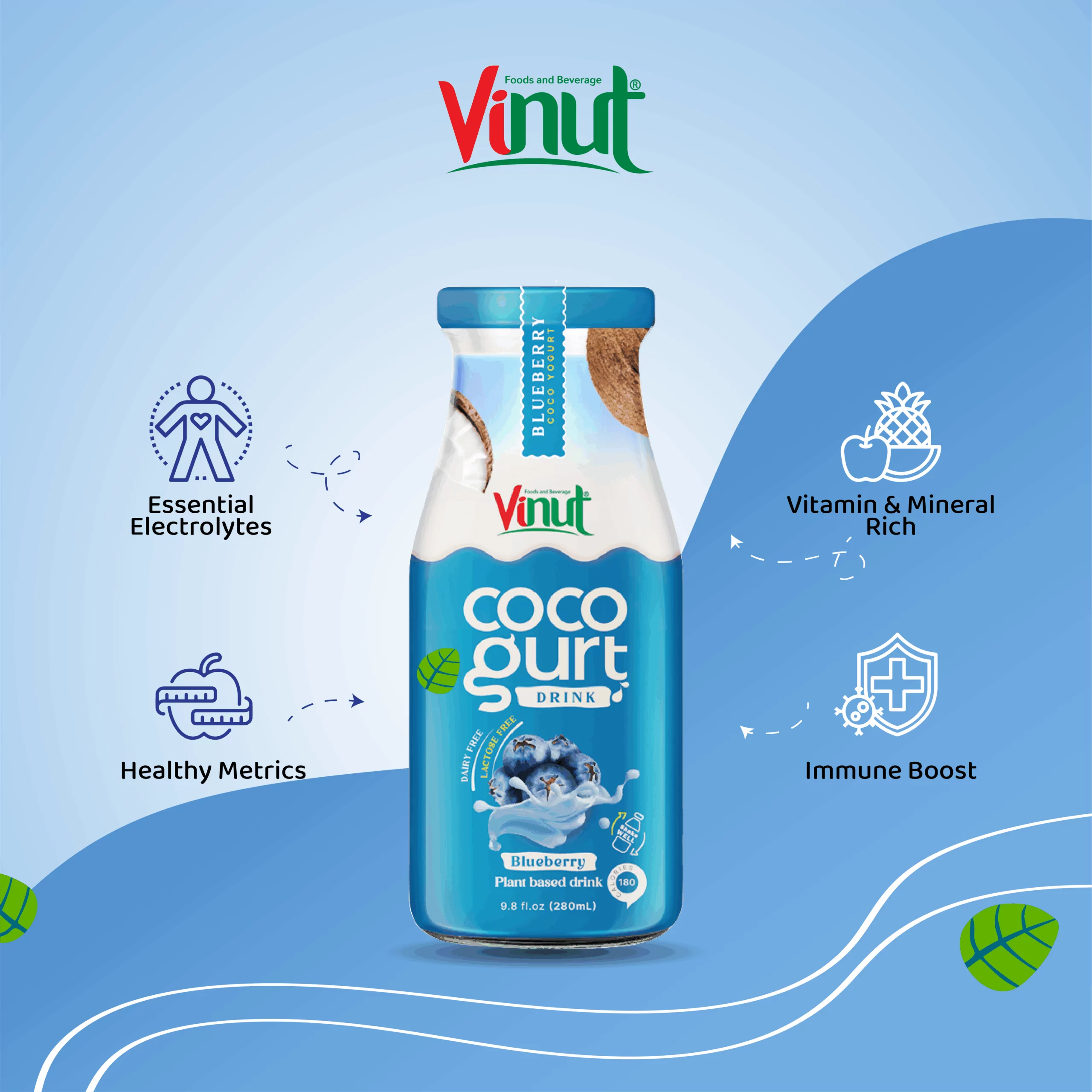 280ml Vinut Cocogurt (Coconut milk) drink with Blueberry (Lactose free, Dairy free, Plant based)
