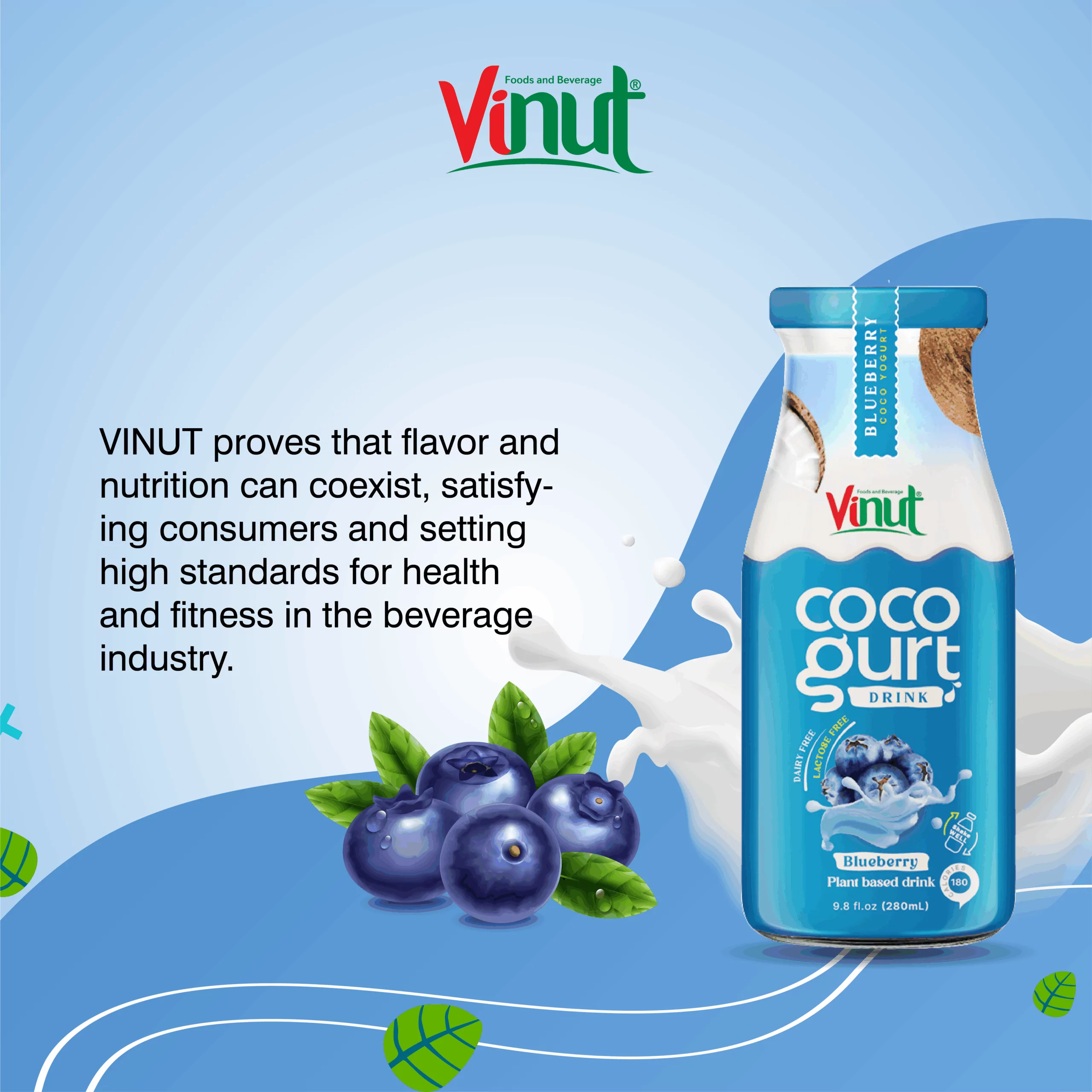 280ml Vinut Cocogurt (Coconut milk) drink with Blueberry (Lactose free, Dairy free, Plant based)