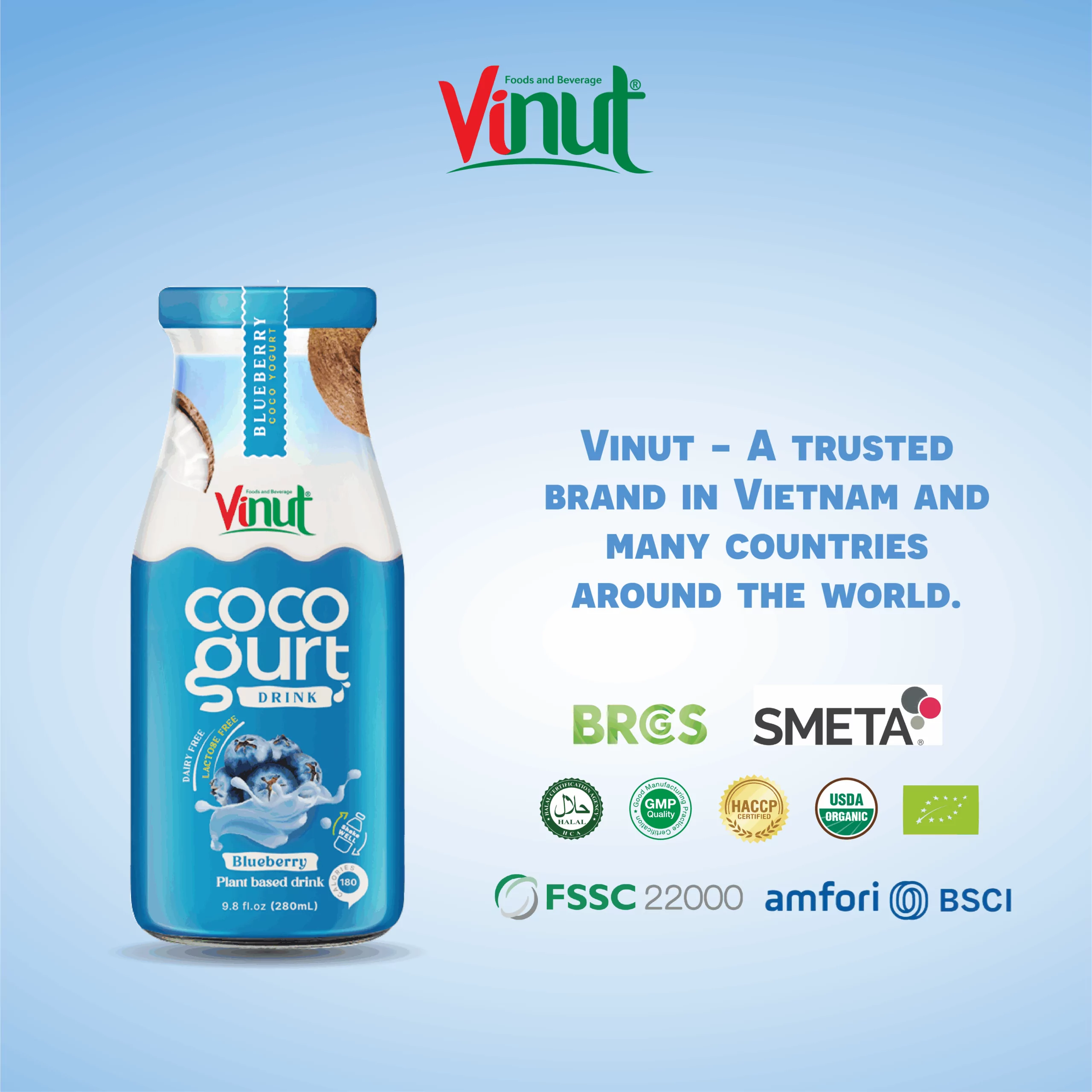 280ml Vinut Cocogurt (Coconut milk) drink with Blueberry (Lactose free, Dairy free, Plant based)