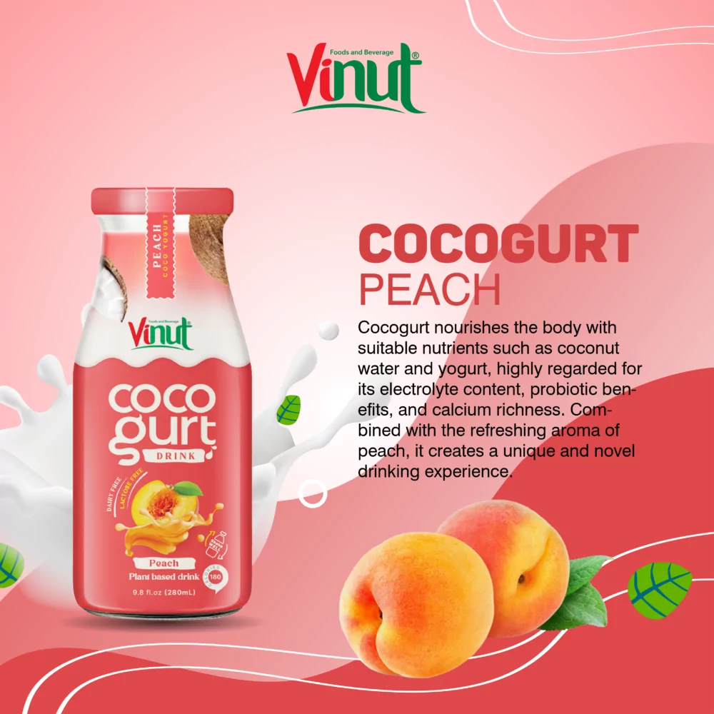 280ml Vinut Cocogurt (Coconut milk) drink with Peach (Lactose free, Dairy free, Plant based)