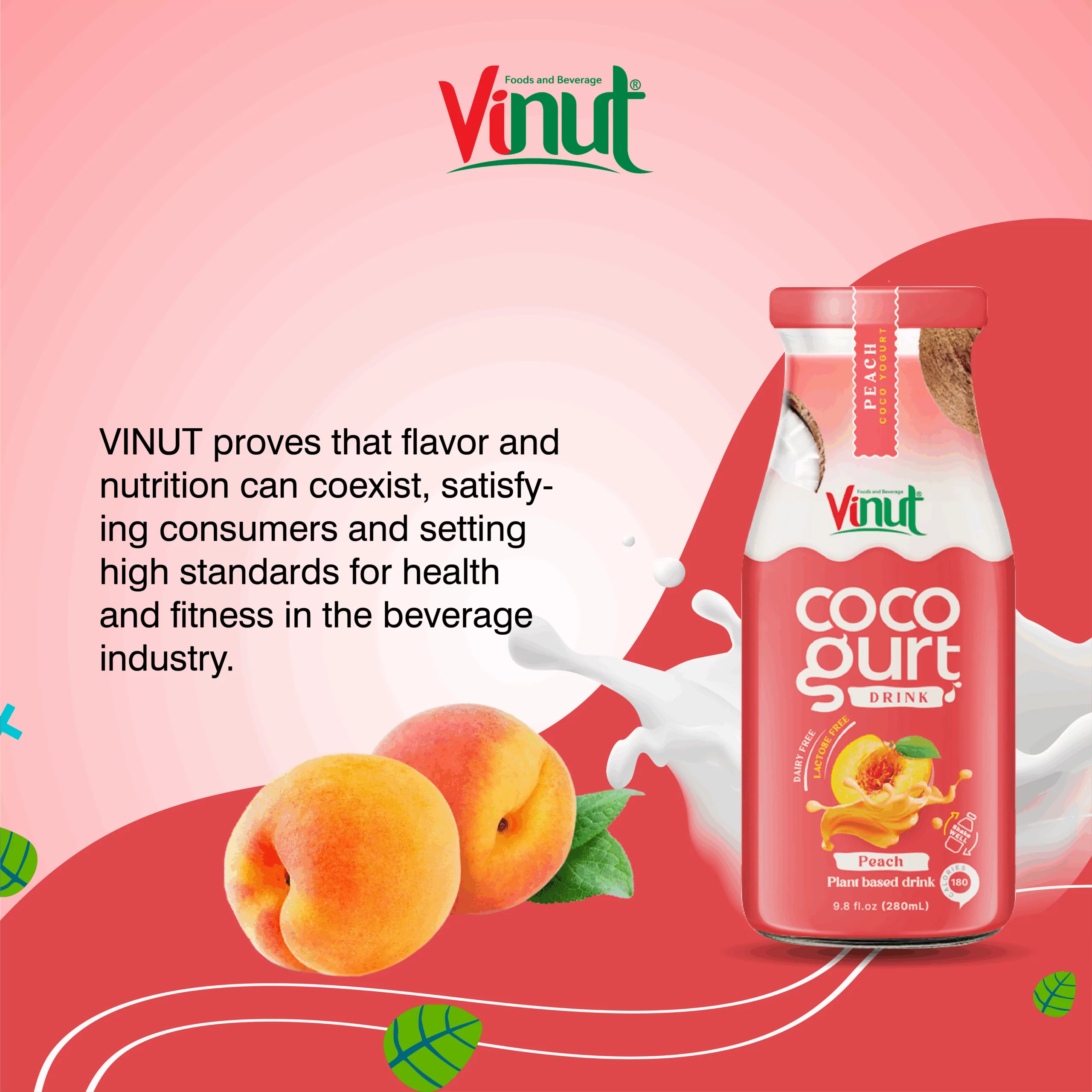 280ml Vinut Cocogurt (Coconut milk) drink with Peach (Lactose free, Dairy free, Plant based)