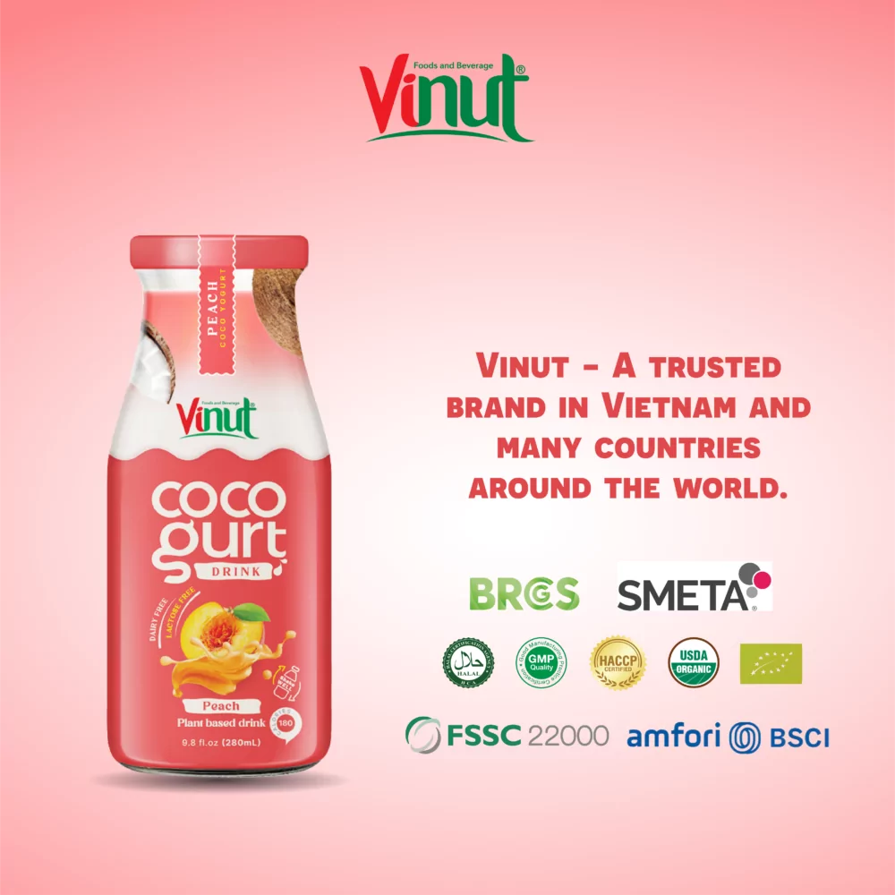 280ml Vinut Cocogurt (Coconut milk) drink with Peach (Lactose free, Dairy free, Plant based)