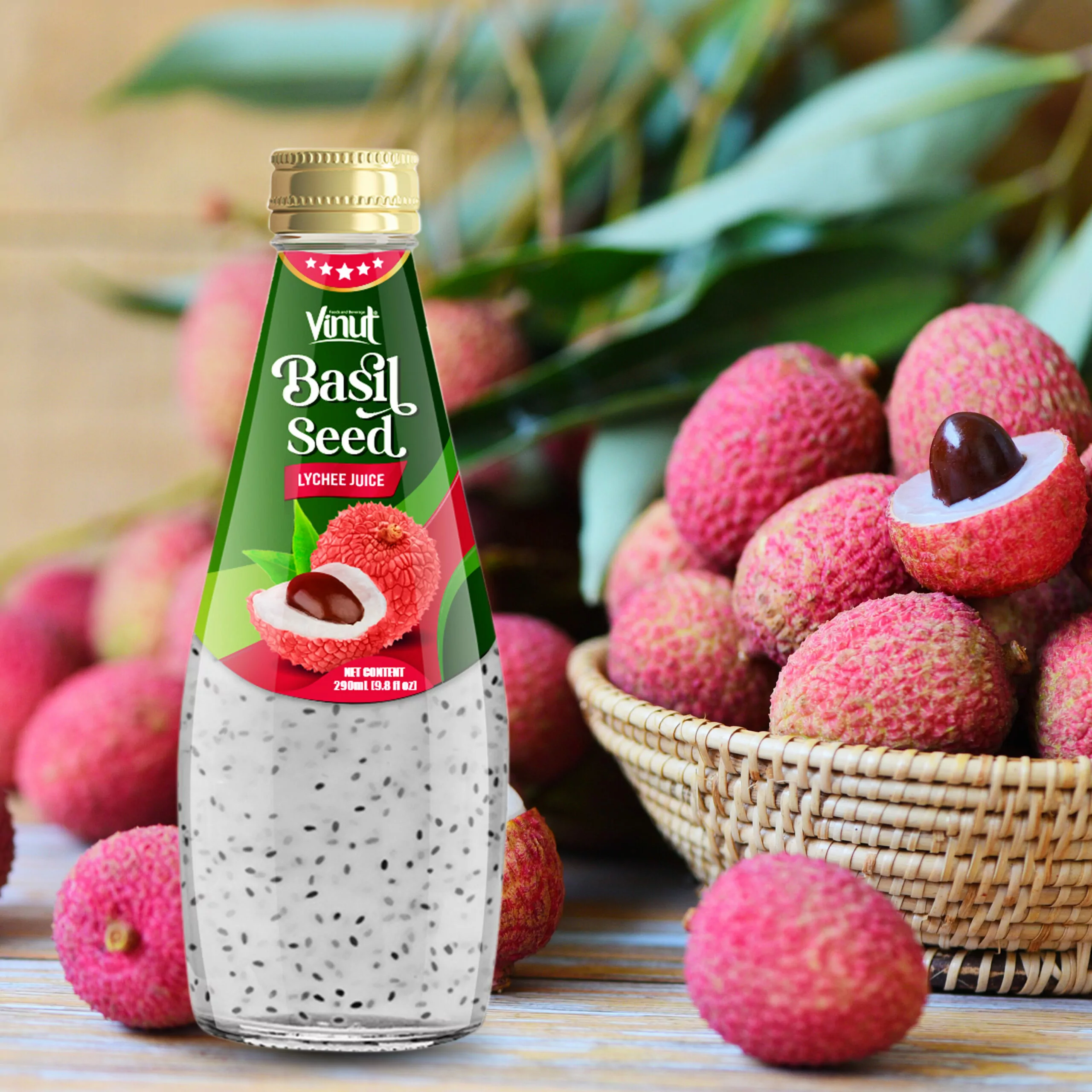9.8 fl oz Vinut Basil Seed Drink with Lychee Juice
