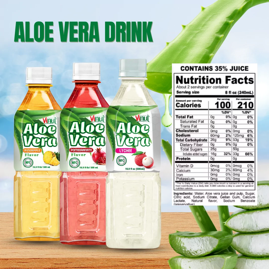 16.9 fl oz Vinut Bottle Aloe Vera Drink with Lychee Juice - Image 3