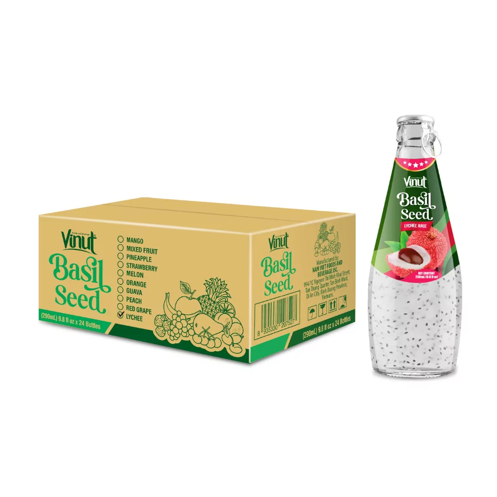 290ml Vinut Basil Seed Drink with Lychee Juice (Ring Pull Cap) - Image 2