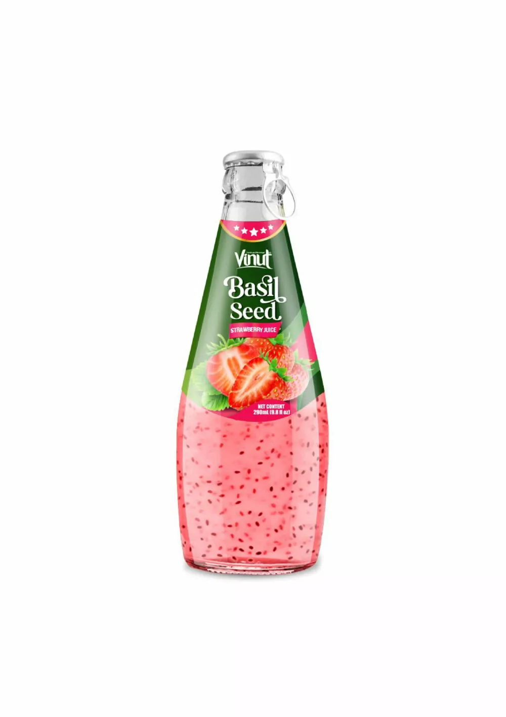 290ml Vinut Basil Seed Drink with Strawberry Juice (Ring Pull Cap) - Image 1
